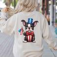 Boston Terrier Puppy Dog Holds His American Flag 4th Of July Women's Sweatshirt Back Print Sand