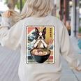 Boston Terrier Ramen Noodles Japanese Art Retro Ocean Waves Women's Sweatshirt Back Print Sand