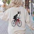 Boston Terrier Riding Bicycle Cute Bostie Biker Raglan Baseball Tee Women's Sweatshirt Back Print Sand
