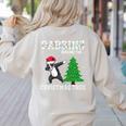 Boston Terrier Santa Hat Dabbing Around The Christmas Tree Women's Sweatshirt Back Print Sand