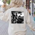 Boston Terrier Graphic Selfie With UFOs Weird Aliens Women's Sweatshirt Back Print Sand