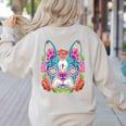 Boston Terrier Sugar Skull Dog Day Of The Dead Women's Sweatshirt Back Print Sand