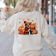 Boston Terrier Thanksgiving Leopard Pumpkins Fall Leaves Women's Sweatshirt Back Print Sand