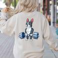 Boston Terrier Weightlifting Deadlift Men Fitness Gym Women's Sweatshirt Back Print Sand