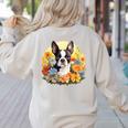 Cute Boston Terrier Spring Flower Garden Colorful Puppy Dog Women's Sweatshirt Back Print Sand