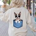 Cute Pocket Boston Terrier Lover Dog Mom Women's Sweatshirt Back Print Sand