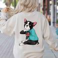 Father's Day Gift Dog Dad Boston Terrier i Love Dad Tattoo Women's Sweatshirt Back Print Sand