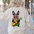 Hawaiian Boston Terrier & Pineapple Ukulele Summer Vacation Women's Sweatshirt Back Print Sand
