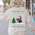 Ugly Christmas Tree Lights Xmas Santa Riding Boston Terrier Women's Sweatshirt Back Print Sand