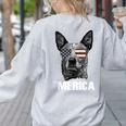 4th July Blue Heeler Dog Merica Patriotic USA Flag Cute Women's Sweatshirt Back Print Ash