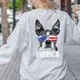 Boston Terrier 4th Of July Merica Men Women USA Flag Vintage Women's Sweatshirt Back Print Ash