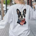 Boston Terrier American Flag Women's Sweatshirt Back Print Ash