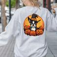 Boston Terrier Bostie Dog Breed Pet Halloween Pumpkins Women's Sweatshirt Back Print Ash