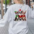 Boston Terrier Christmas Dogs Santa Reindeer Elf Women's Sweatshirt Back Print Ash