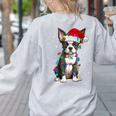 Boston Terrier Christmas Santa Hat Tree Lights Pajama Women's Sweatshirt Back Print Ash