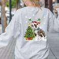 Boston Terrier Christmas Tree Lights Santa Hat Women's Sweatshirt Back Print Ash