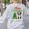 Boston Terrier Christmas Tree Lights Xmas Dog Lover Women's Sweatshirt Back Print Ash