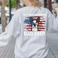 Boston Terrier Dad American Flag 4th Of July Dog Fathers Day Women's Sweatshirt Back Print Ash