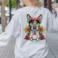 Boston Terrier Dia De Los Muertos Day Of The Dead Dog Skull For Men Women Kids Women's Sweatshirt Back Print Ash