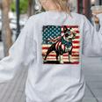 Boston Terrier Dog 4th Of July USA American Flag Patriotic Women's Sweatshirt Back Print Ash