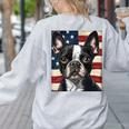 Boston Terrier Dog American Flag 4th Of July Patriotic Puppy Women's Sweatshirt Back Print Ash
