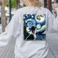 Boston Terrier Dog Art Van Gogh Starry Night Boston Terrier Women's Sweatshirt Back Print Ash