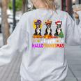 Boston Terrier Dog Halloween Christmas Hallothanksmas Men Women Kids Women's Sweatshirt Back Print Ash