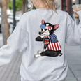 Boston Terrier Dog Merica 4th Of July Usa American Flag Men Women's Sweatshirt Back Print Ash