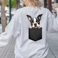 Boston Terrier Dog Puppy Dog In Pocket Cute Pet Lover Women's Sweatshirt Back Print Ash