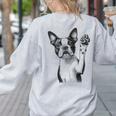 Boston Terrier Dog Raising Paw Idea Men Women Women's Sweatshirt Back Print Ash