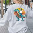 Boston Terrier Dog Riding Dinosaur T Rex Boys Women's Sweatshirt Back Print Ash