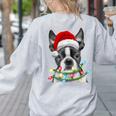 Boston Terrier Dog Santa Christmas Tree Lights Xmas Women's Sweatshirt Back Print Ash