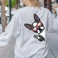 Boston Terrier Dog From Side Boston Bull Women's Sweatshirt Back Print Ash