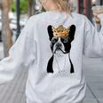 Boston Terrier Dog Wearing Crown For Men Women Girls Kids Women's Sweatshirt Back Print Ash