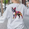 Boston Terrier Floral Dog Lover Vintage Distressed For Men Women Kids Women's Sweatshirt Back Print Ash