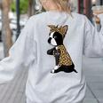 Boston Terrier Lover I Love Mom Tattoo Leopard Women's Sweatshirt Back Print Ash