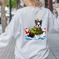 Boston Terrier Merry Christmas Tree Lights Dog X-Mas Dogs Women's Sweatshirt Back Print Ash