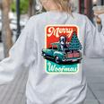 Boston Terrier Merry Christmas Tree Truck Santa Dog X-Mas Women's Sweatshirt Back Print Ash