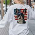 Boston Terrier Patriotic 4th Of July USA American Flag Women's Sweatshirt Back Print Ash