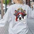 Boston Terrier Pirate T Shirt Jolly Roger Crossbones Skull Women's Sweatshirt Back Print Ash
