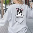 Boston Terrier In The Pocket Cute Pocket Boston Terrier Women's Sweatshirt Back Print Ash