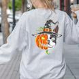 Boston Terrier Pumpkin Jack O Lantern Halloween Women's Sweatshirt Back Print Ash