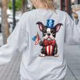 Boston Terrier Puppy Dog Holds His American Flag 4th Of July Women's Sweatshirt Back Print Ash