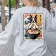Boston Terrier Ramen Noodles Japanese Art Retro Ocean Waves Women's Sweatshirt Back Print Ash