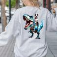 Boston Terrier Riding T-Rex Dinosaur Dog Lover Women's Sweatshirt Back Print Ash