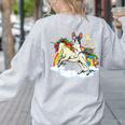 Boston Terrier Riding Unicorn Boys Girls Kids Rainbow Women's Sweatshirt Back Print Ash