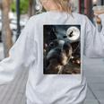 Boston Terrier Selfie Full Moon Flying Witch Halloween Dog Women's Sweatshirt Back Print Ash