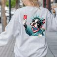 Boston Terrier Selfie Statue Of Liberty 4th Of July American Women's Sweatshirt Back Print Ash