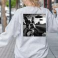 Boston Terrier Graphic Selfie With UFOs Weird Aliens Women's Sweatshirt Back Print Ash