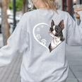 Boston Terrier Shirts For Women Girls Kids Heart Cute Women's Sweatshirt Back Print Ash